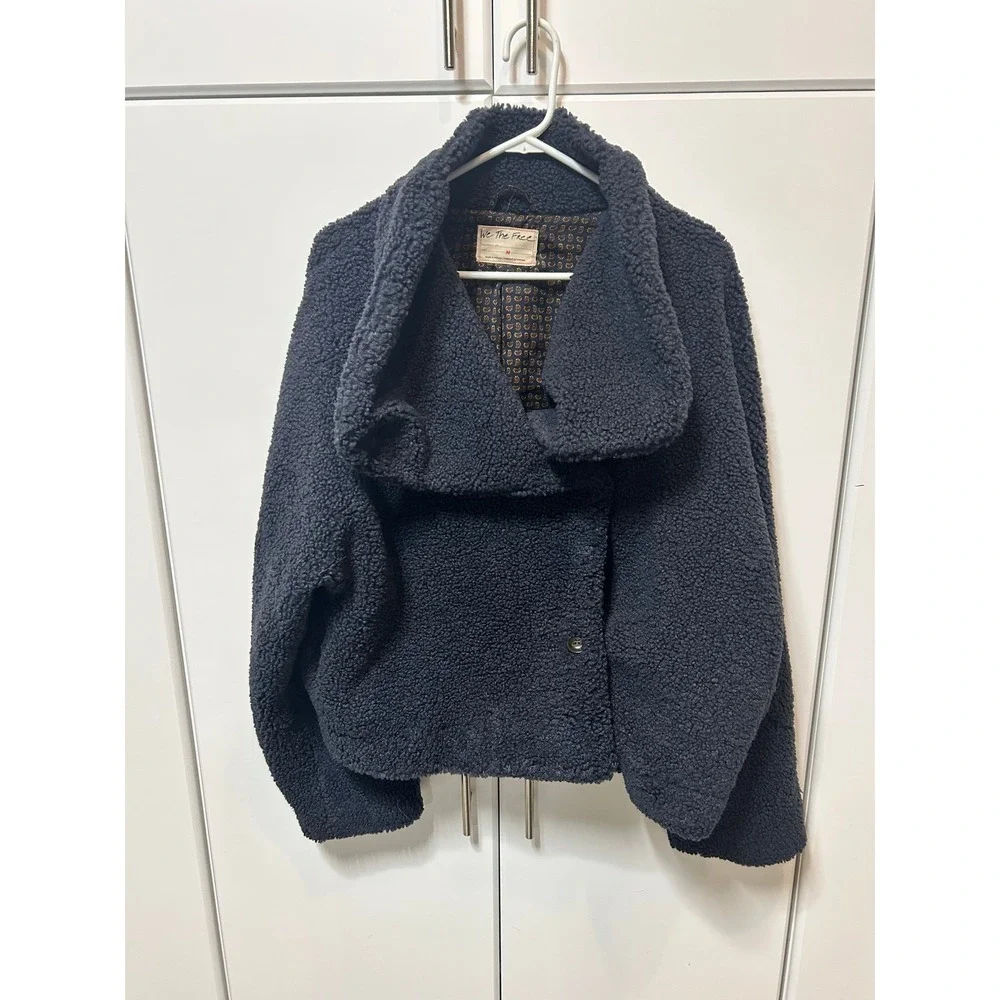 We The Free Free People Teddy Fleece Jacket Charcoal Grey Sherpa Asymmetrical M